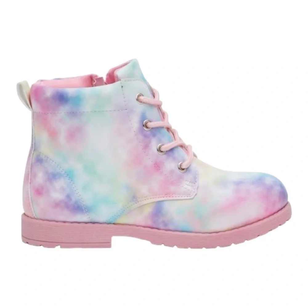 FABKIDS-PINK COMBAT BOOTS RAINBOW MARBLE-SIZE 7